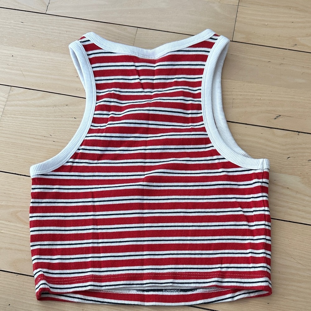 H&M Red White Striped Ribbed Crop Tank - Picture 2 of 4
